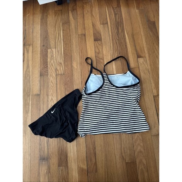 Nike Swimsuit Women’s 2pc TankiniBlack/Whitel Striped Racer Back Tank Bikini L - Picture 4 of 5